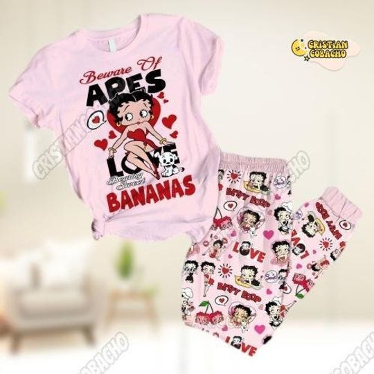 Betty Boop Pajamas Set, Betty Boop Beware Of Apes Love Bearing Sweet Bananas