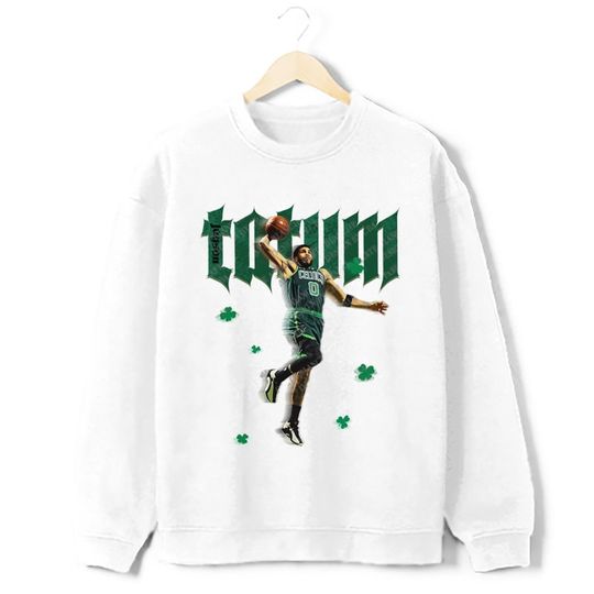 Jayson Tatum Sweatshirt Boston Basketball Lucky Clover Custom Design Graphic Sweatshirt