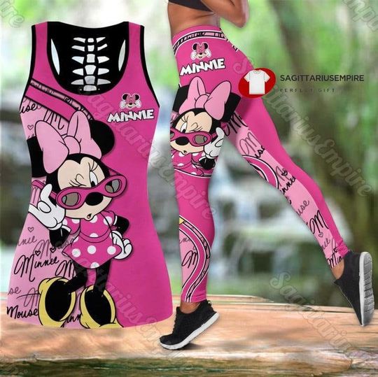 Minnie Mouse Tank Top And Leggings, Minnie Women's Tank Top, Minnie Womens Leggings, Disney Workout Tops