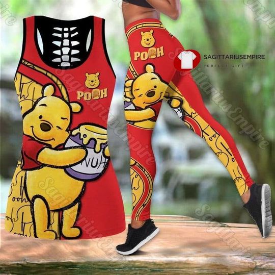 Pooh Bear Tank Top And Leggings, Winnie The Pooh Women's Tank Top, Womens Leggings, Disney Workout Tops
