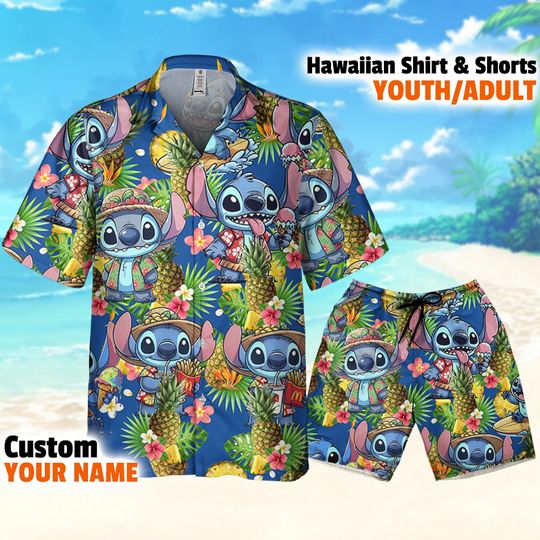 Disney Stitch Seamless Pineapple Summer Tropical, Disney Hawaiian Shirt, Stitch Hawaii Shirt, Stitch Aloha Shirt
