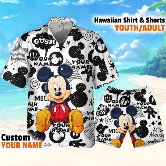 Personalized Disney Mickey Mouse Cute Doodles Pattern, Mickey 3D All Over Printed Hawaiian Shirt