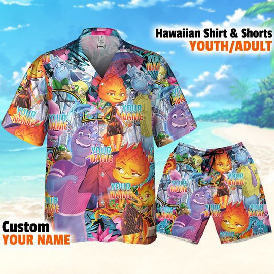 Personalized Disney Pixar Elemental Tropical Summer, Disney Hawaii Shirt Disney Aloha Shirt