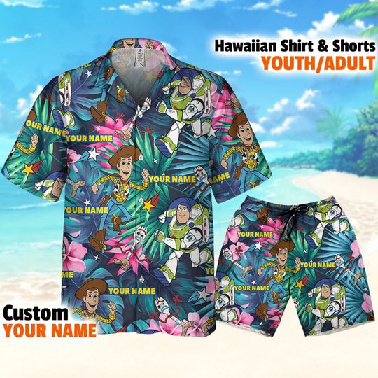 Personalized Disney Toy Story Woody Buzz Lightyear Forky Tropical Pattern Disney Hawaii Shirt