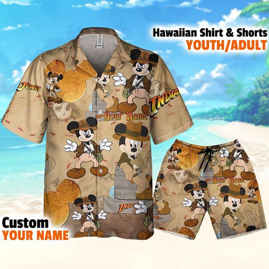 Personalized Disneyland Mickey Mouse Indiana Jones Adventure Disney Mickey Hawaiian Shirt