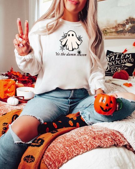 Tis The Damn Season Sweatshirt, Retro Ghost Halloween Sweatshirt, Spooky Season Sweatshirt, Ghost Crewneck, Holiday Shirt, October S