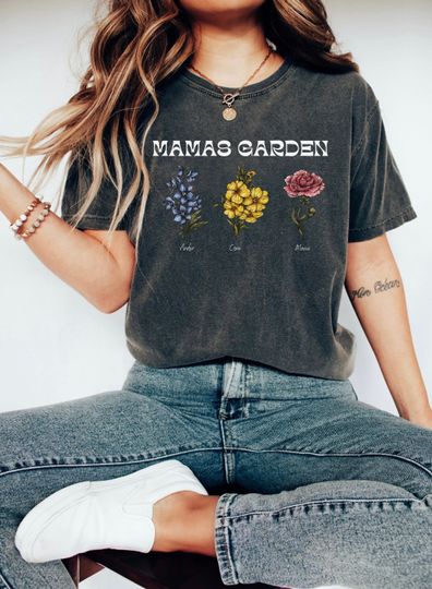 Custom Mamas Garden Shirt, Mothers Day, Birth Flower T-Shirt