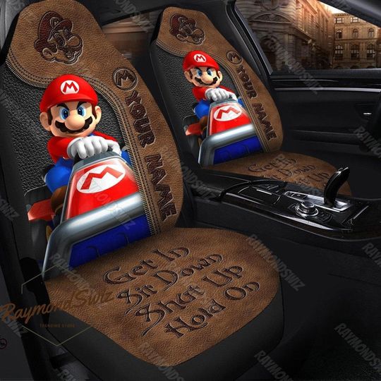 Custom Super Mario Car Seat Covers, Get In Sit Down Shut Up Hold On