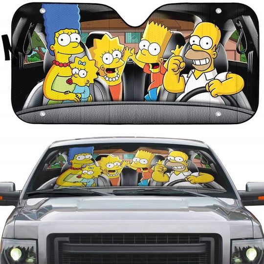 The Simpsons Car Sunshade | Simpsons Family Car Windshield | 80s Sitcom Car Protector