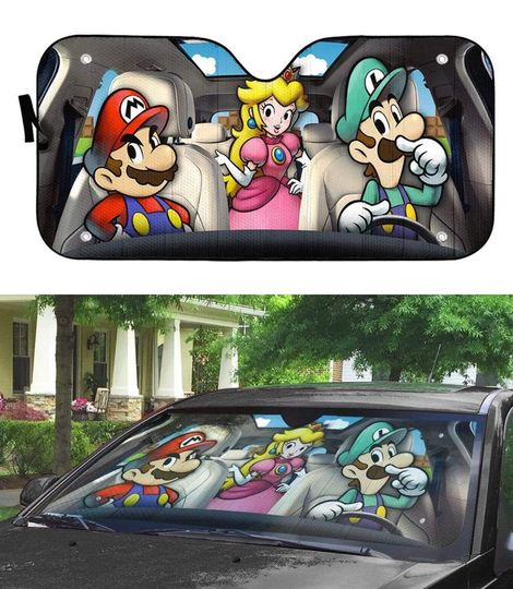 Mario Kart Car Auto Sunshade | Mario Bro Luigi Princess Peach Car Windshield