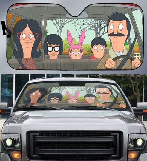 Personalize Car Sunshade Cartoon Family Cartoon Auto Sunshade, Big Bob Christmas In The Car Sunshade