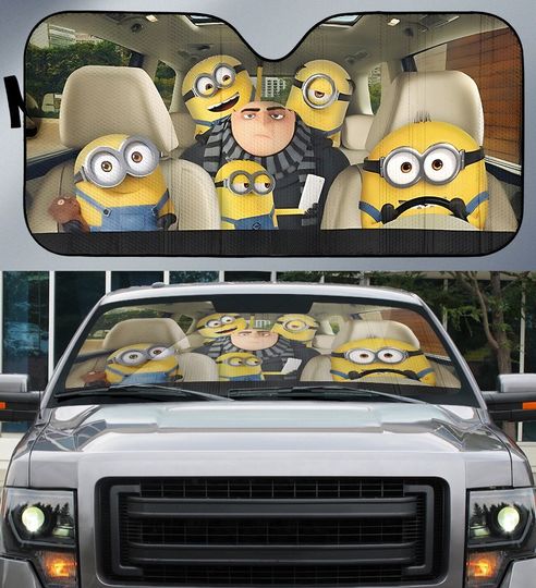Funny Gru Family Car Sunshade, Kevin Stuart Bob Otto Cartoon Auto Sunshade