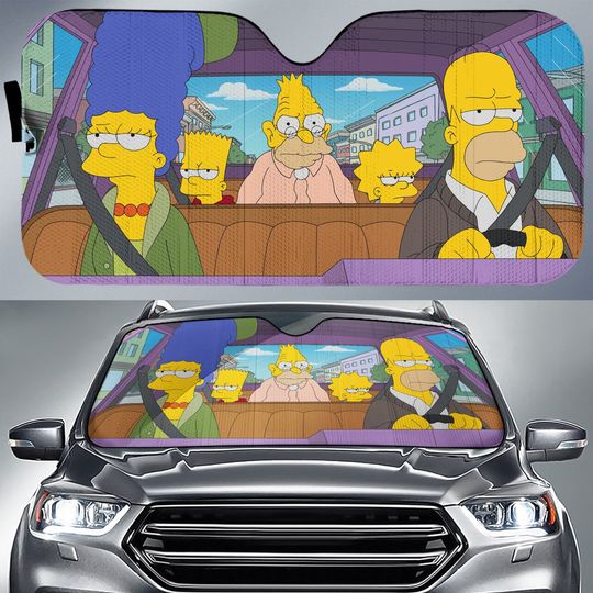 The Simpsons Car Sun Shade | The Simpsons Family Car Sunshade | Homer Simpson Bart Simpson Car Sunshade