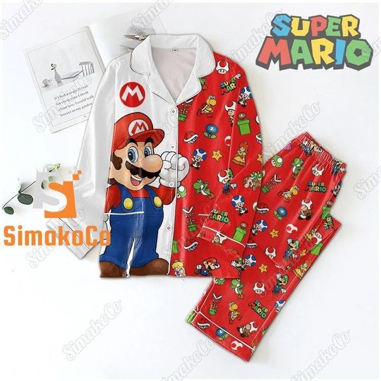Super Mario Pajamas Set, Super Mario Cartoon Game Movie Pajamas