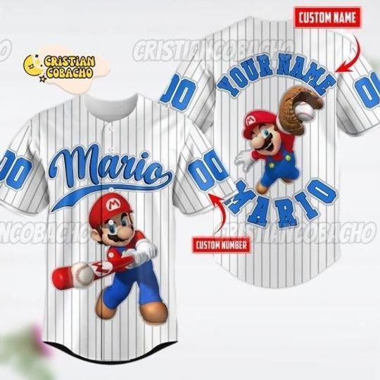 Personalized Name Super Mario Gamer Baseball Jersey