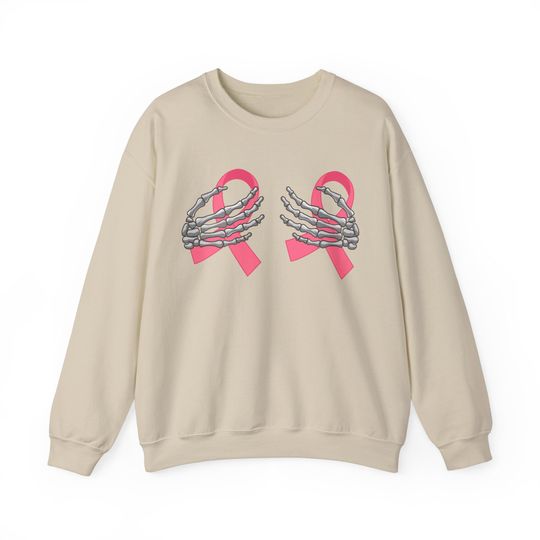 Breast Cancer Awareness Skeleton Hands, Breast Cancer Support Crewneck Sweatshirt
