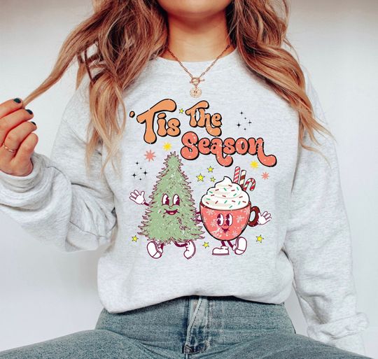 Tis The Season Christmas, Retro Christmas Design, Groovy X-Mas Crewneck Sweatshirt