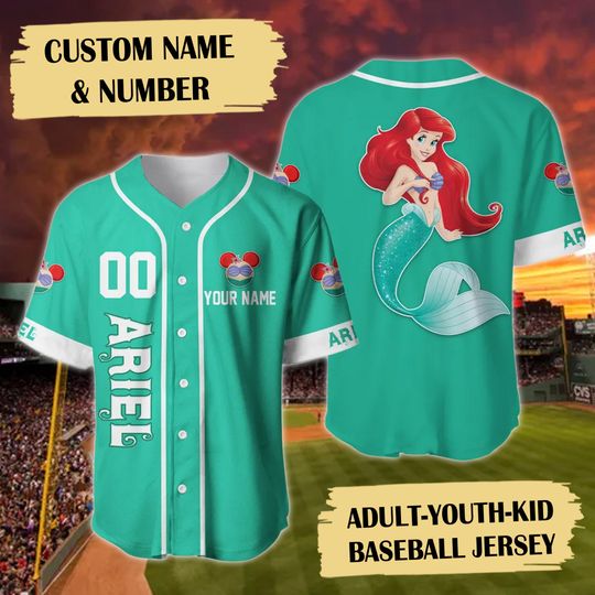 Personalize Baseball Jersey Mermaid Shirt, Kid Adult Sport Birthday Gift
