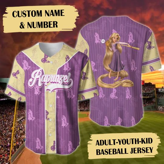 Personalize Baseball Jersey Princess Purple Yellow Patterns Shirt