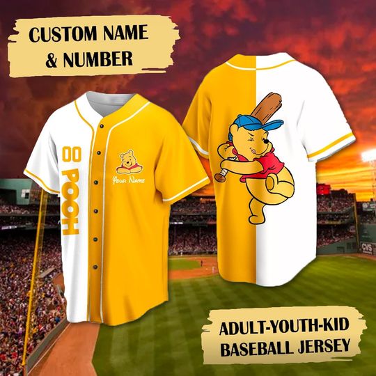 Custom Winnie the Pooh Baseball Jersey, Pooh Basketball Jersey Team