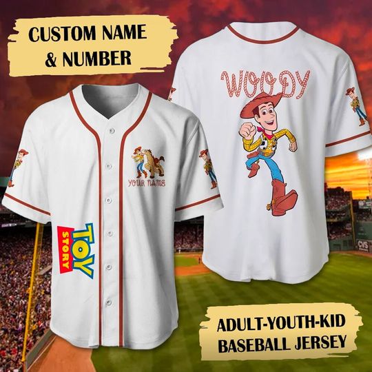 Custom Toy Story Baseball Jersey, Woody Sheriff Baseball Jersey Shirt