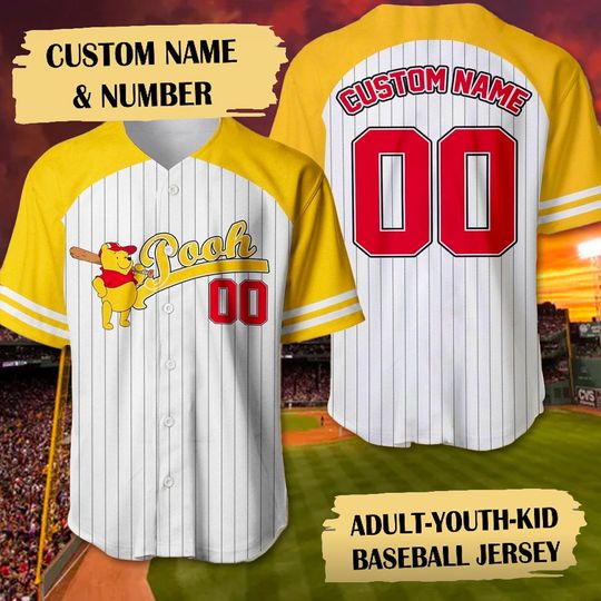 Custom Winnie the Pooh Baseball Jersey, Pooh Baseball Team Outfit