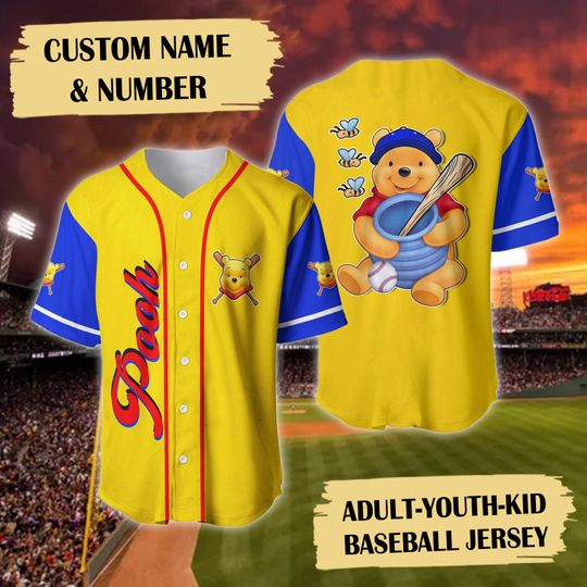 Custom Honey Bear Baseball Jersey, Funny Yellow Bear Baseball Team Jersey