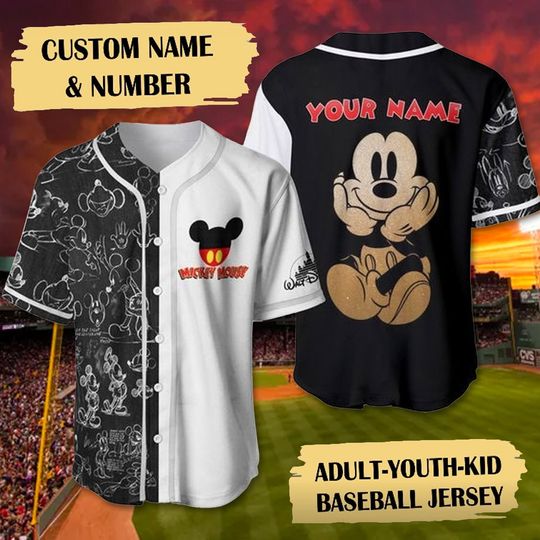 Custom Mickey Mouse Baseball Jersey, Retro Mickey Baseball Shirt
