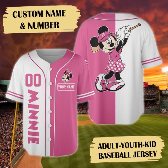 Custom Name And Number Pink Mouse Baseball Jersey