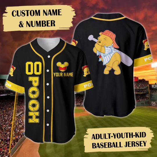 Custom Name & Number Honey Bear Baseball Jersey, Cartoon Yellow Bear Basketball Jersey
