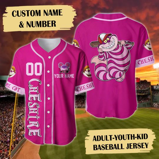 Custom Name & Number Wonderland Cat Baseball Jersey