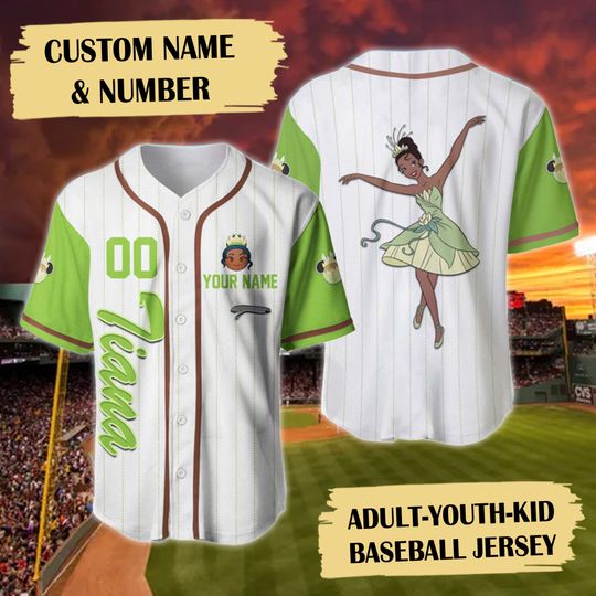 Custom Name & Number Princess With Frog Baseball Jersey, Birthday Gift