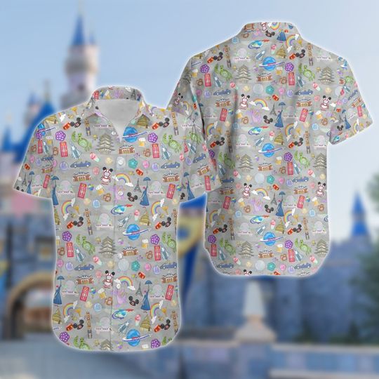 Mickey Mouse Epcot Magic Kingdom Symbol World Hawaiian Shirt