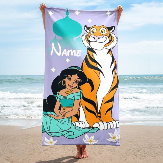 Personalized Princess Beach Towel, Cartoon Family Summer Trip Gift