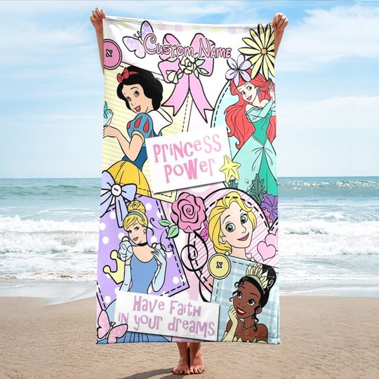 Princess Movie Beach Towels, Cartoon Family Summer Trip Gift