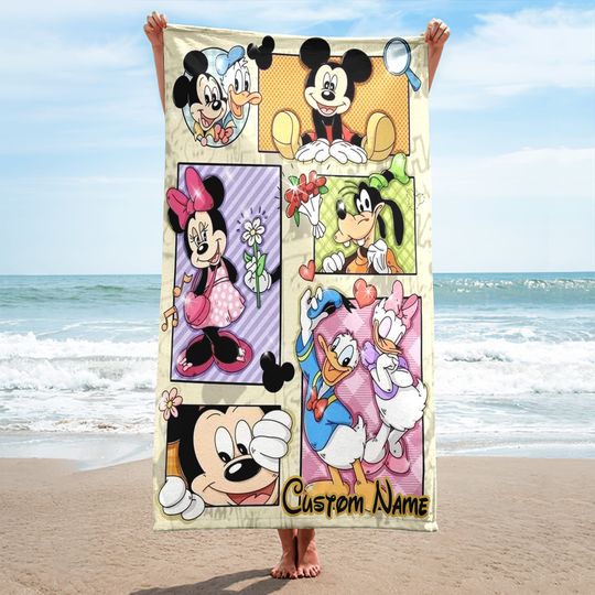 Mouse And Friends Beach Towels, Cartoon Family Summer Trip Gift