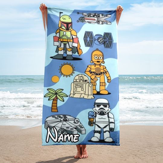 Personalized Star Movie Beach Towels, Cartoon Family Summer Trip Gift