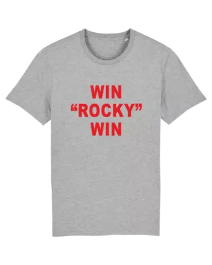 Grey Mens WIN ROCKY WIN Rocky Balboa T Shirt Tee Print Boxing Fight Work Out Gym