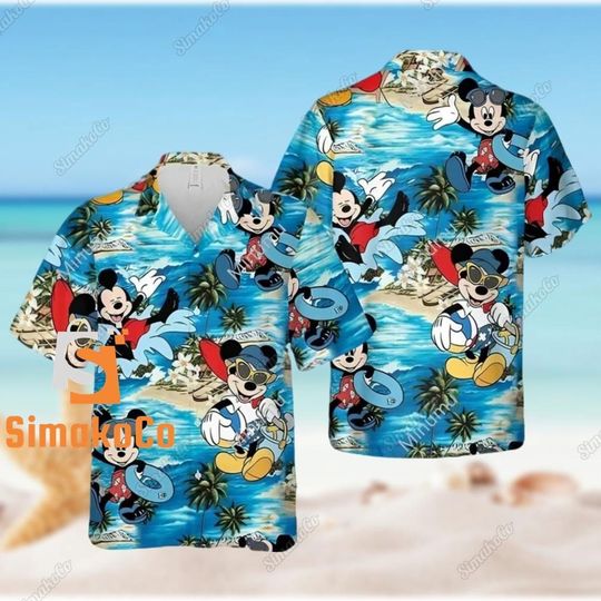 Disney Mickey Shirt, Mickey Hawaiian Shirt, Mickey Button Shirt
