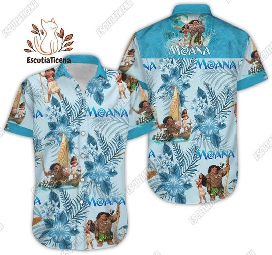 Moana Button Shirt, Disney Moana Shirt, Tropical Floral Moana Hawaiian Shirt