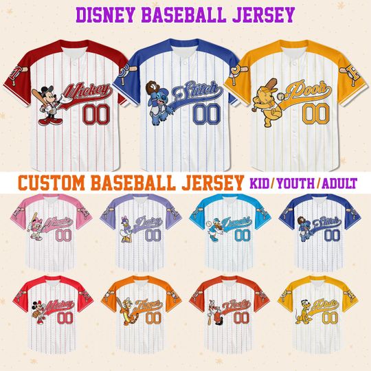Custom Name Disney Game Day Baseball Jersey, Mickey And Friends Baseball Season Outfit