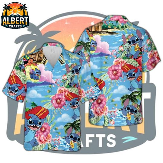 Stitch Summer Shirts, Stitch Hawaiian Shirt, Lilo and Stitch Beach Shirt