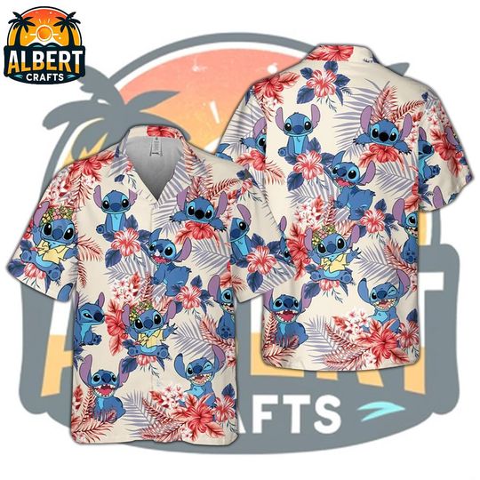 Stitch Hawaiian 4th Of July Shirt, Summer Vacation Aloha Shirt, Funny Stitch Beach