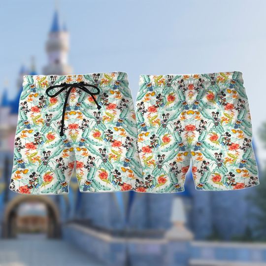 Mouse And Duck Beach Shorts, Mouse Movie Beach Shorts, Mouse Hawaiian Short
