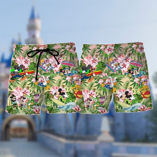 Mouse And Friends Tropical Beach Shorts, Mouse Movie Beach Shorts