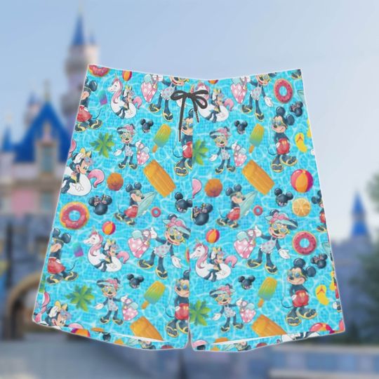 Mouse Couple Swimming Beach Shorts, Mouse Movie Beach Shorts