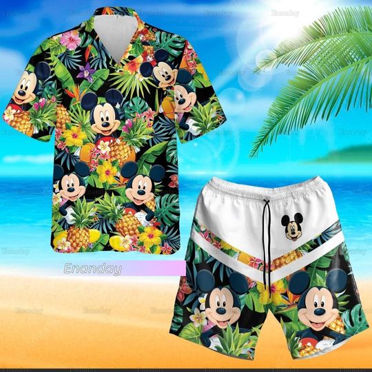 Mickey Hawaiian Shirt/Shorts, Mickey Button Shirt, Mickey Summer