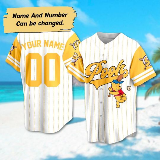 Personalized Winnie the Pooh Baseball Jersey, Pooh Cartoon Baseball Jersey Shirt