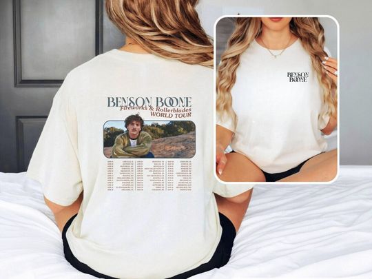 Benson Boone Shirt - Fireworks and Rollerblades World Tour 2024 - Benson Boone Tour Merch - Vintage Concert T-shirt