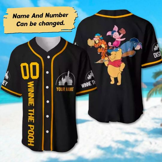 Custom Winnie the Pooh Baseball Jersey, Tigger Piglet Eeyore Baseball Team Outfit